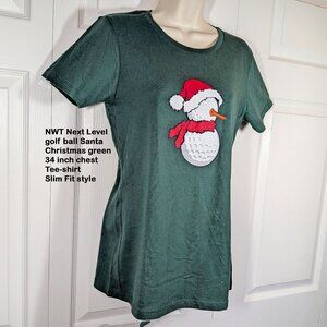 NWT Next Level golf ball Santa Christmas green 34" chest Tee-shirt, Slim Fitting